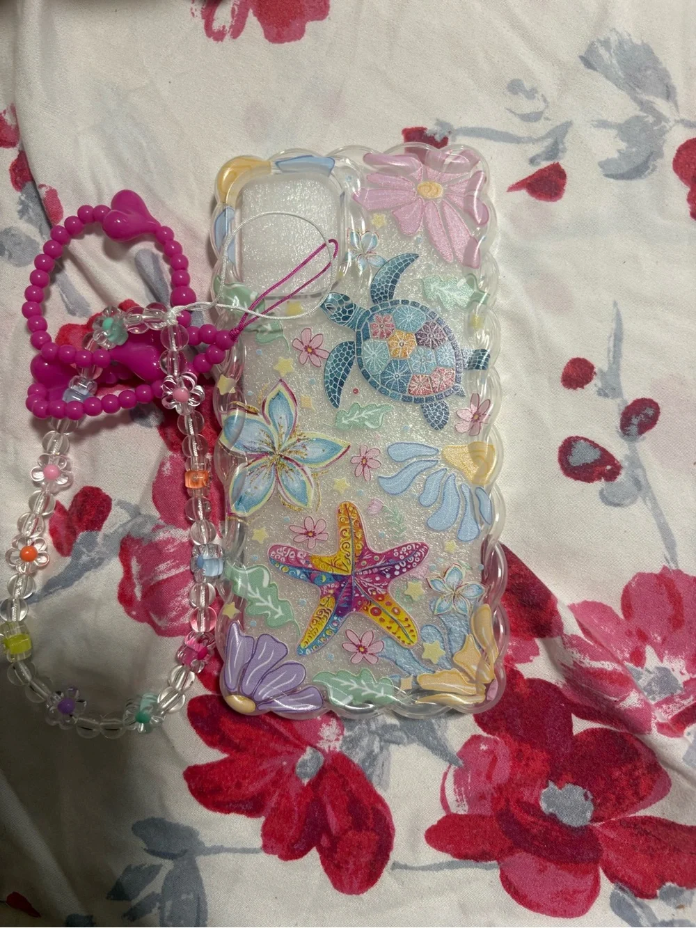 LoveShackFancy Clear Scalloped Edge Phone Case with Pink Beaded Charm